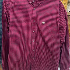 2 size XL Lacoste Men's Red and Black Plaid Shirt and Green and Blue shirt